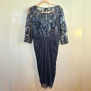 Adrianna Papell Navy Blue Lace Evening Dress